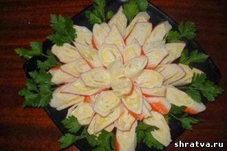 Закуска - Хризантема из крабовых палочек