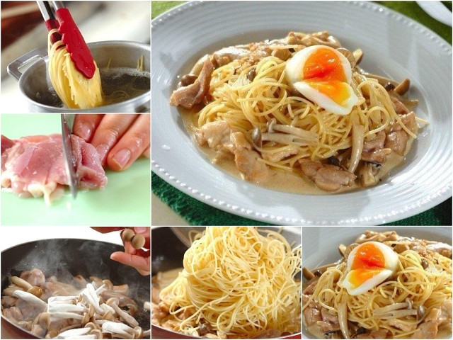 Спагетти с куриным сливочным соусом