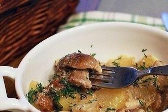 Картофель, тушенный со свежими грибами