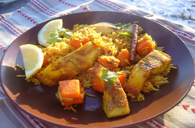 Рыба с тыквой и острым рисом