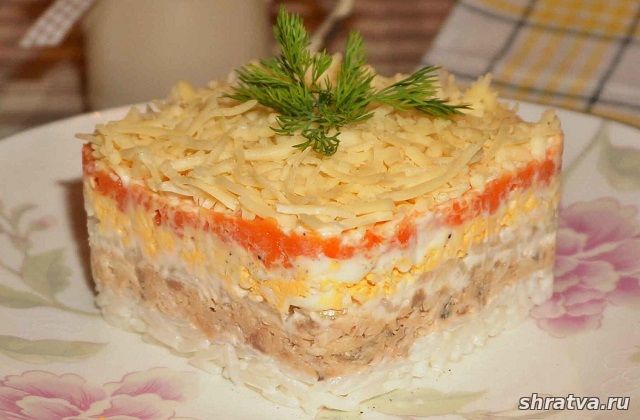 Салат «Мимоза» с тунцом без картофеля