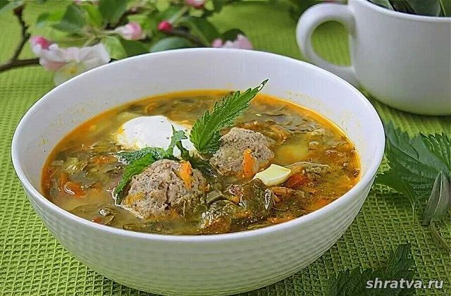 Щавелевый суп с крапивой и фрикадельками