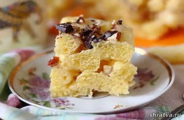 Торт из кукурузных палочек с орехами и сгущенкой